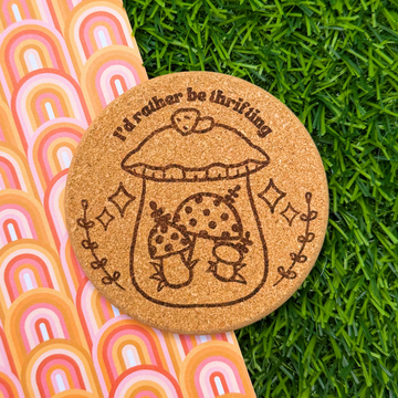 Thrift Queen Engraved Cork Coaster